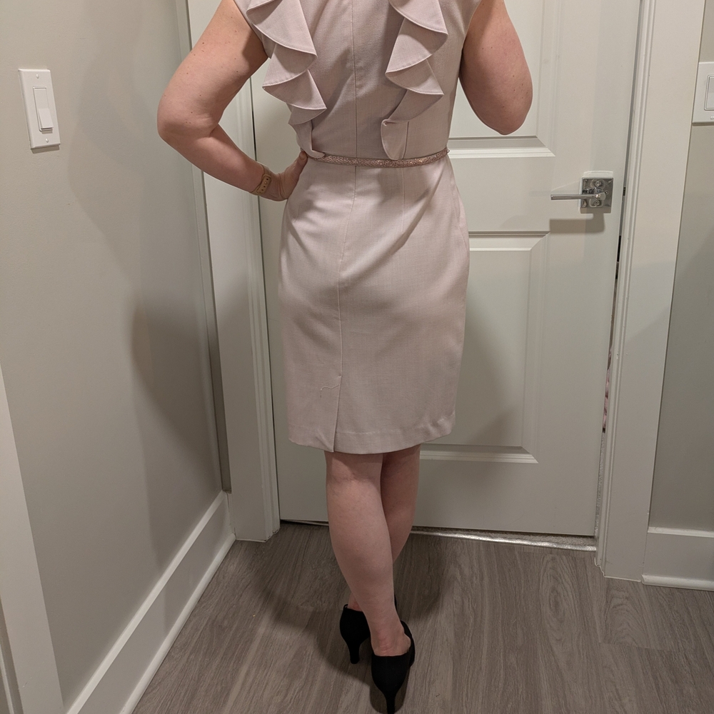 Calvin Klein Soft Pink Midi Dress with Ruffle Detail - Picture 2 of 8